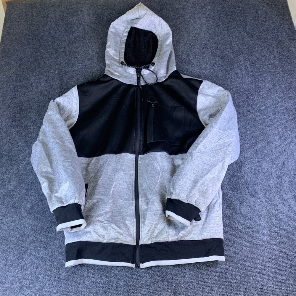 RGSTR Hoodie Mens Medium Gray Black Fleece Lined Full Zip Pockets Drawstring